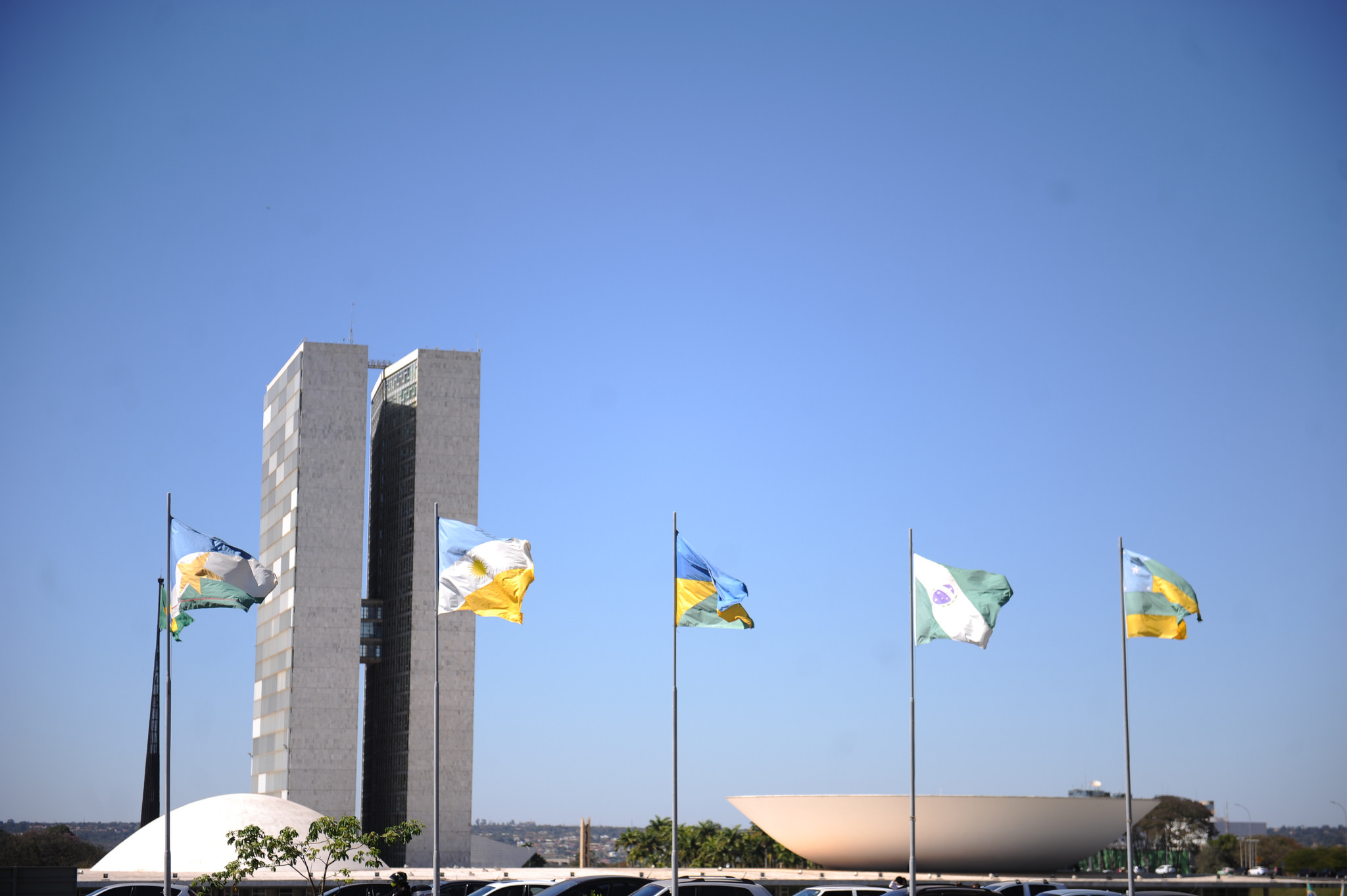 Bandeira de unidades federativas hasteadas em frente ao Congresso