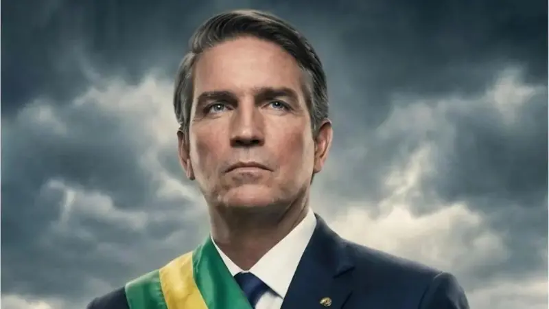 O ator Jim Caviezel como Jair Bolsonaro no cartaz do filme "Dark Horse"