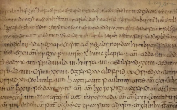Trecho do "Hino de Caedmon" digitalizado pela Universidade de Cambridge